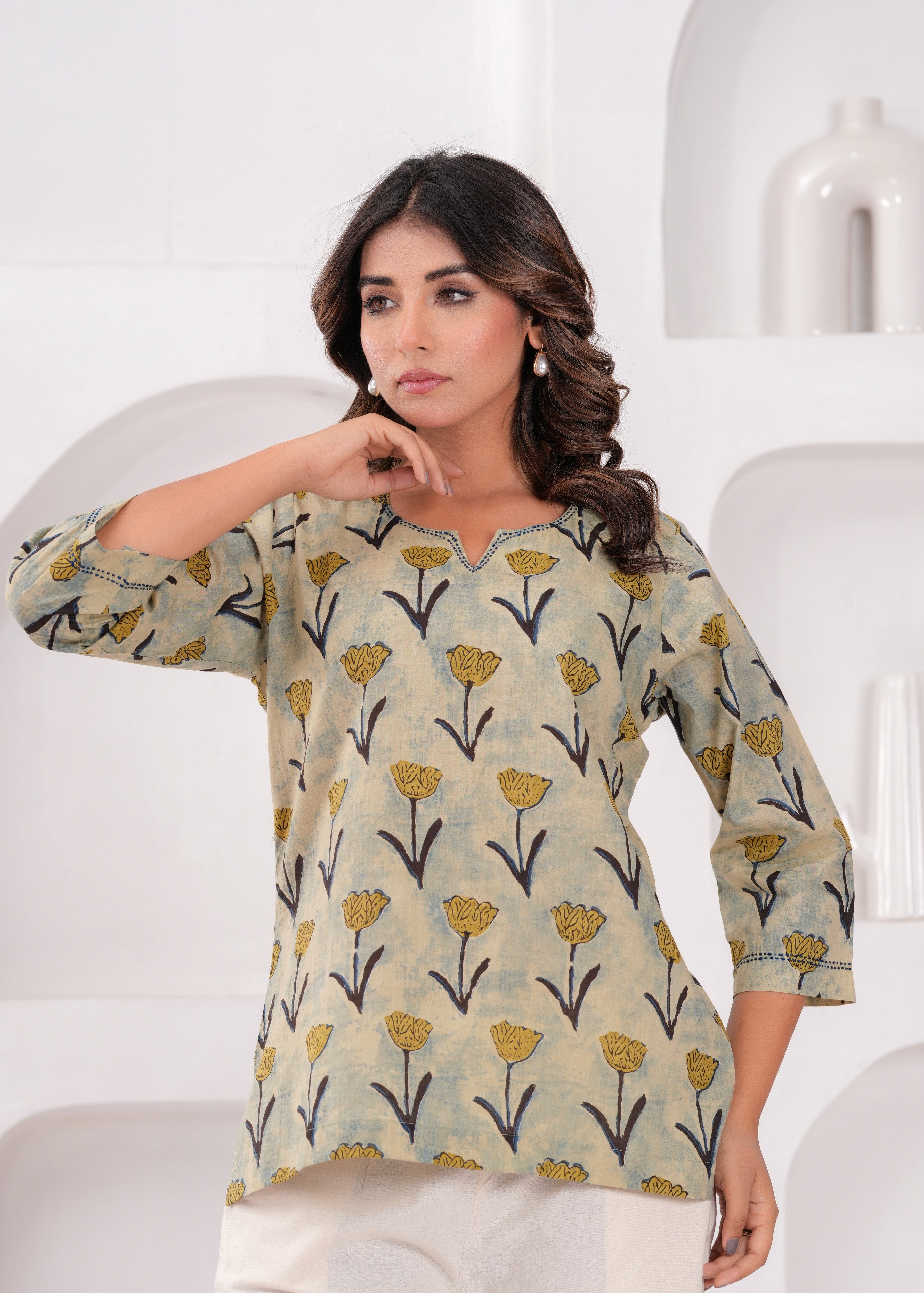 Ivory Printed Cotton Top